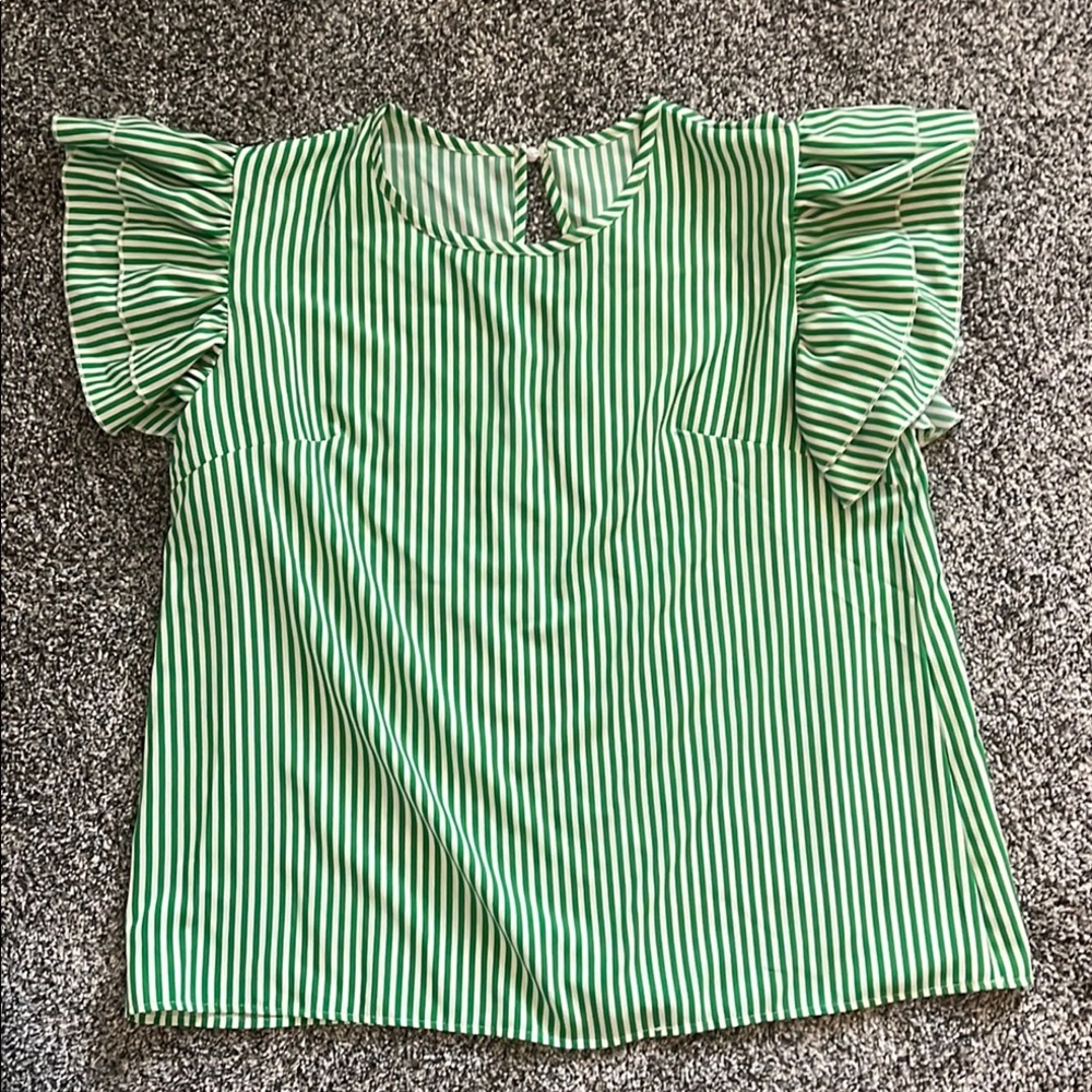 XL Green Striped Women's Top